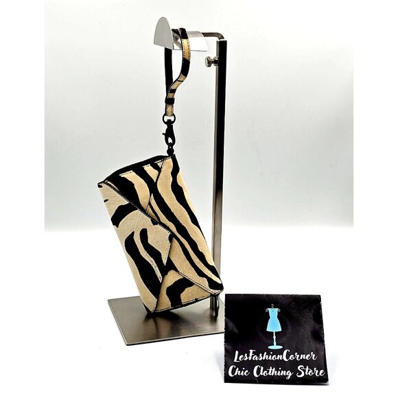Loeffler Randall Women's Zebra Print Hair Calf Leather Wristlet Clutch 401 - Picture 1 of 14
